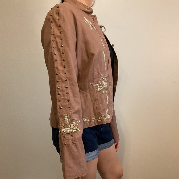 Y2K Vintage beaded embroidered Brown/Tan Jacket - Size Small-Medium - Picture 4 of 9